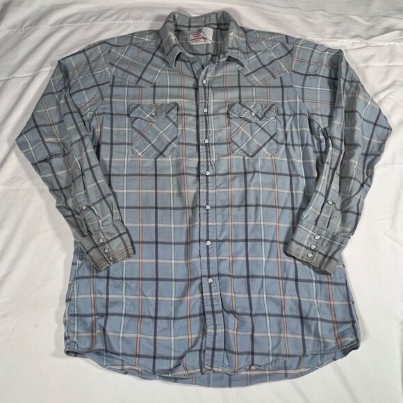 Lot of 3 Vintage Pearl Snap Button Ups Mens XL Plaid Distressed Holes Dakota - Picture 9 of 16